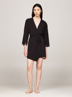 black modal lace trim robe for women tommy hilfiger