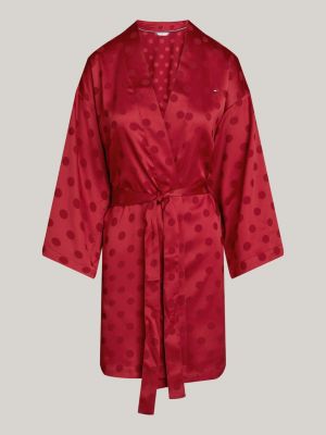 vestaglia in raso con motivo jacquard rosso da donne tommy hilfiger