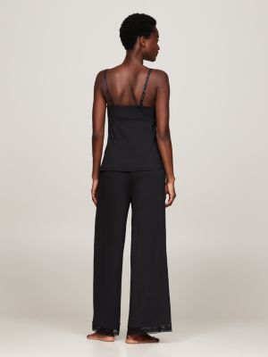 schwarz pyjama-cami-top mit spitzenbesatz für damen - tommy hilfiger