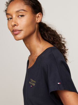 camiseta de pijama original con logo azul de mujeres tommy hilfiger