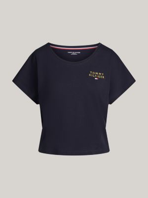 blau original pyjama-t-shirt mit logo für damen - tommy hilfiger