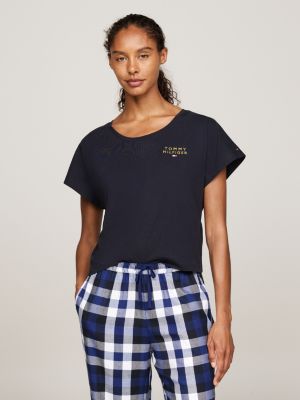 blue th original logo pyjama t-shirt for women tommy hilfiger