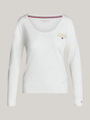 t-shirt de pyjama original à manches longues blanc pour femmes tommy hilfiger