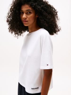 white hilfiger monotype ribbed lounge t-shirt for women tommy hilfiger