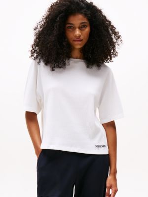 white hilfiger monotype ribbed lounge t-shirt for women tommy hilfiger