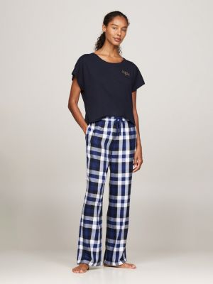 blau original pyjama-hose aus flanell für damen - tommy hilfiger