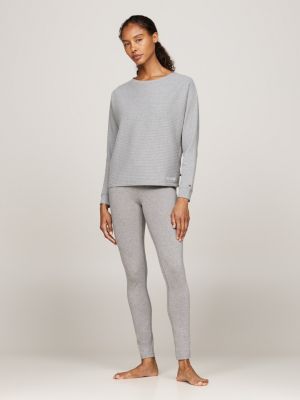 grey hilfiger monotype long sleeve lounge top for women tommy hilfiger