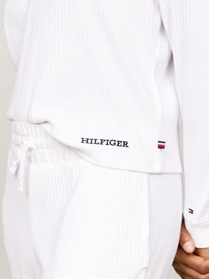 white hilfiger monotype v-neck lounge hoody for women tommy hilfiger