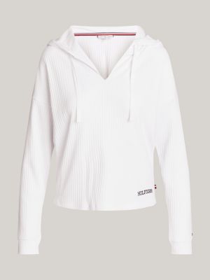 white hilfiger monotype v-neck lounge hoody for women tommy hilfiger