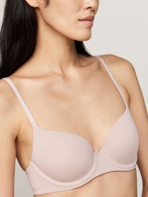 reggiseno a mezza coppa imbottito con logo beige da donne tommy hilfiger