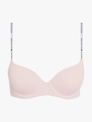 reggiseno a mezza coppa imbottito con logo beige da donne tommy hilfiger