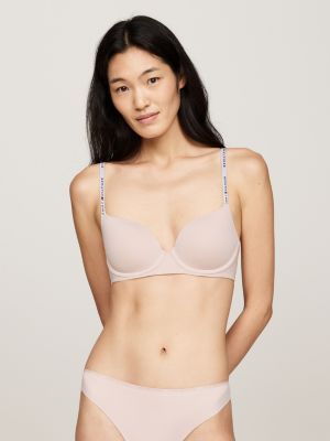 reggiseno a mezza coppa imbottito con logo beige da donne tommy hilfiger