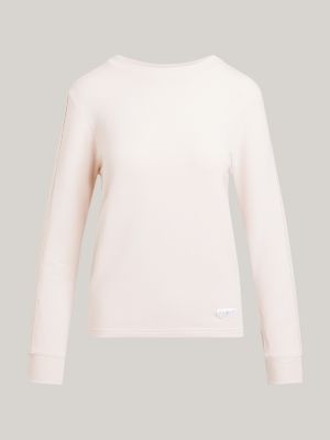 beige th established crew neck lounge sweatshirt for women tommy hilfiger