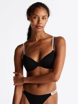 black heritage repeat logo non-wired push-up bra for women tommy hilfiger