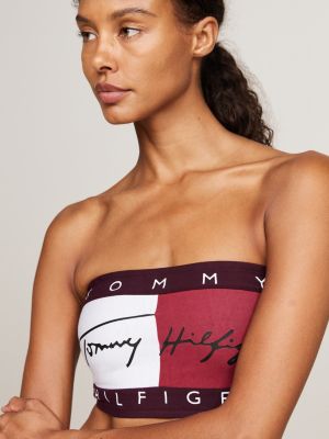 reggiseno heritage a fascia con logo firma rosso da donne tommy hilfiger