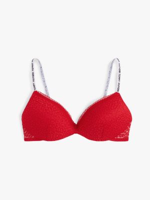 red heritage leopard lace non-wired push-up bra for women tommy hilfiger