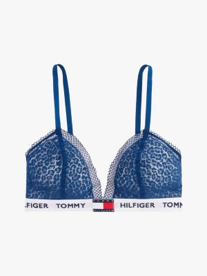 blue heritage leopard lace unlined triangle bra for women tommy hilfiger