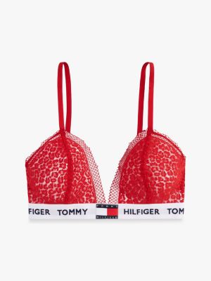 red heritage leopard lace unlined triangle bra for women tommy hilfiger