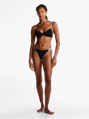 black heritage side logo high leg thong for women tommy hilfiger