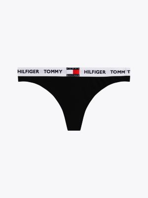 black heritage repeat logo waistband thong for women tommy hilfiger