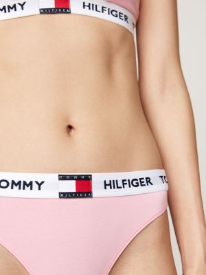 pink heritage repeat logo waistband thong for women tommy hilfiger