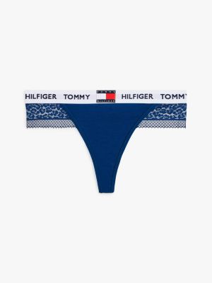 blue heritage leopard lace logo waistband thong for women tommy hilfiger