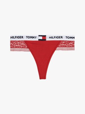 red heritage leopard lace logo waistband thong for women tommy hilfiger