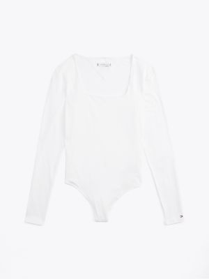 weiß heritage langarm-bodysuit für damen - tommy hilfiger