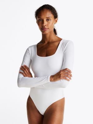 white heritage longsleeve bodysuit voor dames - tommy hilfiger