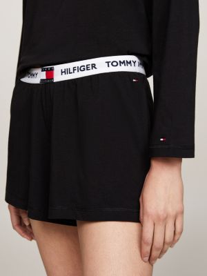 black heritage logo t-shirt and shorts pyjama set for women tommy hilfiger