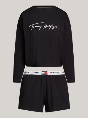 black heritage logo t-shirt and shorts pyjama set for women tommy hilfiger