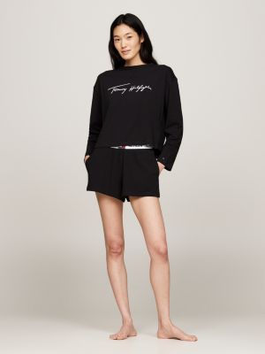 black heritage logo t-shirt and shorts pyjama set for women tommy hilfiger