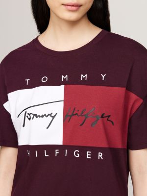 t-shirt da notte heritage corta rosso da donne tommy hilfiger