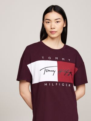 red heritage logo mini t-shirt nightdress for women tommy hilfiger