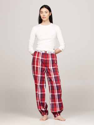 pantaloni pigiama heritage in flanella rosso da donne tommy hilfiger