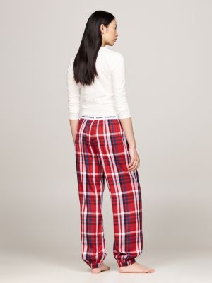 pantaloni pigiama heritage in flanella rosso da donne tommy hilfiger