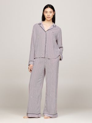 rood pyjamashirt met logo voor dames - tommy hilfiger
