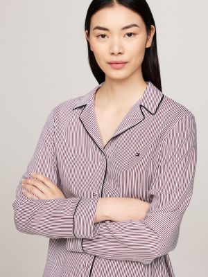 rood pyjamashirt met logo voor dames - tommy hilfiger
