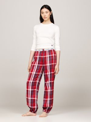 weiß heritage cropped fit pyjama-langarmshirt für damen - tommy hilfiger