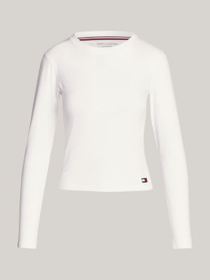 white heritage long sleeve cropped pyjama t-shirt for women tommy hilfiger