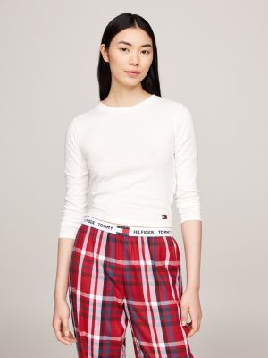 weiß heritage cropped fit pyjama-langarmshirt für damen - tommy hilfiger