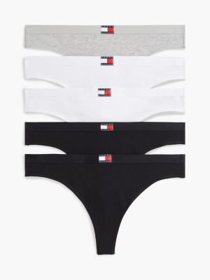 white 5-pack heritage logo thongs for women tommy hilfiger