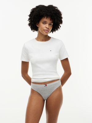 beżowy zestaw 5 par thongów th heritage z logo dla kobiety - tommy hilfiger