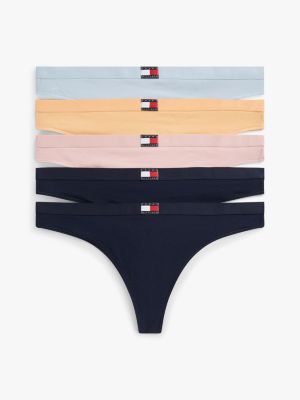 pink 5-pack heritage logo thongs for women tommy hilfiger
