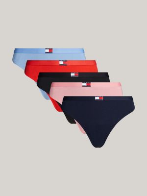 pink 5-pack heritage logo thongs for women tommy hilfiger