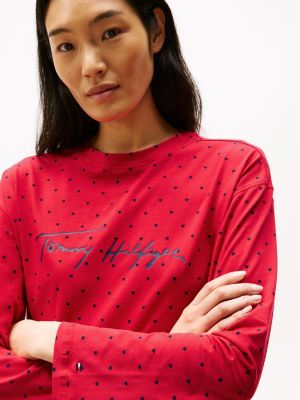 red heritage print t-shirt and shorts pyjama set for women tommy hilfiger