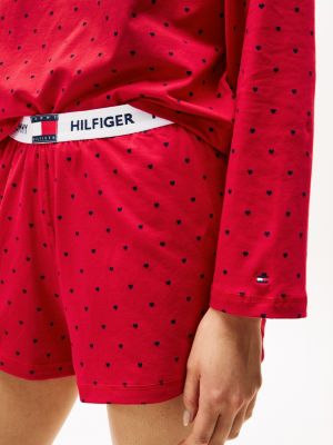 rot heritage print-pyjama mit t-shirt und shorts für damen - tommy hilfiger