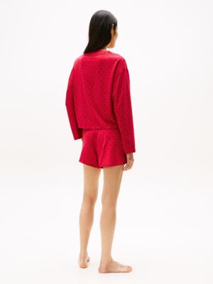 rood heritage pyjamaset met t-shirt en short voor dames - tommy hilfiger