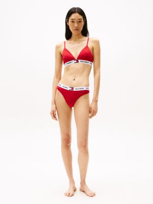 red heritage print repeat logo waistband thong for women tommy hilfiger