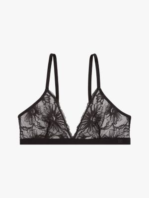 soutien-gorge triangle en dentelle florale noir pour femmes tommy hilfiger